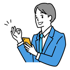 スマホを持ちオーケーサインをするビジネスマン