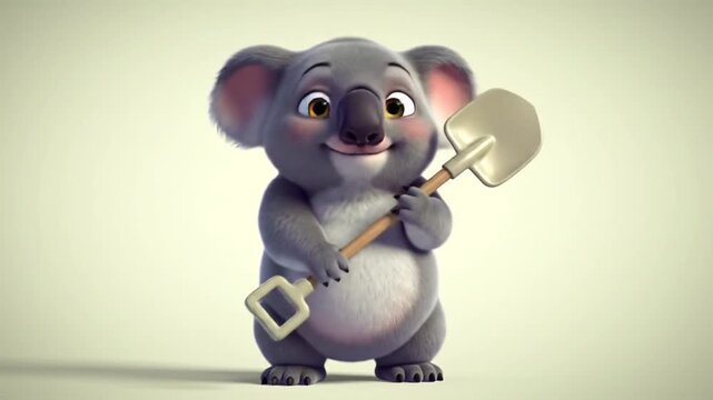 Cartoon koala with shovel