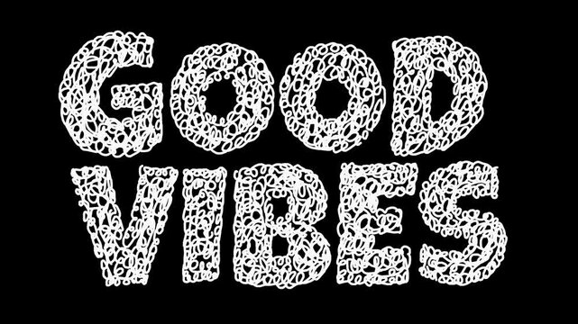 White wiggly hand drawn scribble GOOD VIBES text on alpha