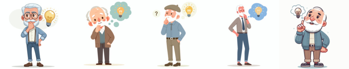 vector image of full body old man thinking idea
