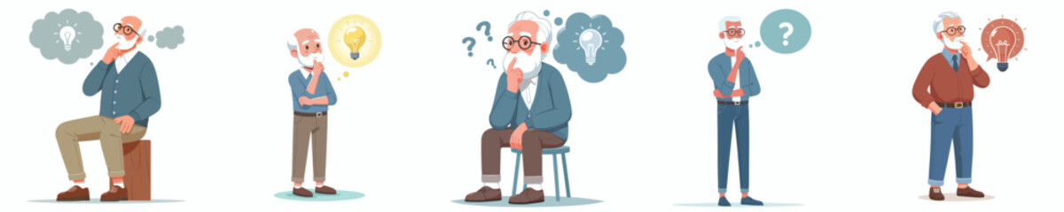 vector image of full body old man thinking idea