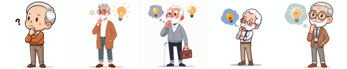 vector image of full body old man thinking idea