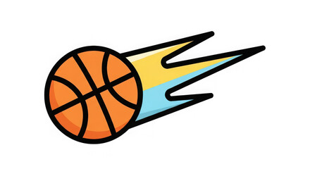 Dynamic basketball in motion with fiery trail capturing the excitement of a fast break and slam dunk action transparent background