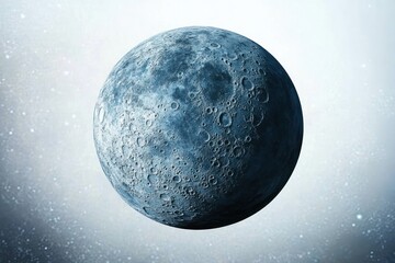 Detailed view of a cratered celestial body resembling a moon, floating in space with a bright background evoking a sense of mystery and vastness