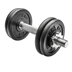 Naklejka premium A heavy black metal dumbbell with textured plates isolated on transparent background