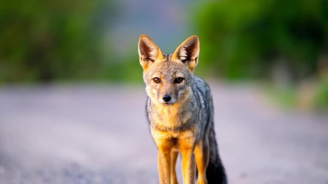 Alert fox stands on road
