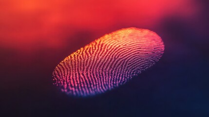 Close up of fingerprint with red and orange light on dark background