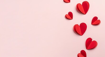 Red Paper Hearts on Pink Background.