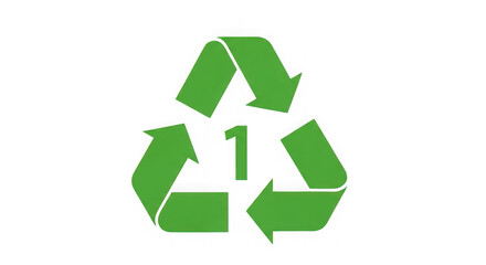 Obraz premium Green recycling symbol with number 1 inside representing pet plastic material sustainability and environmental responsibility transparent background