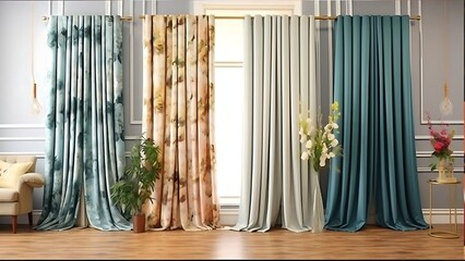 Obraz premium Interior design showcase: Exquisite drapery arrangement with floral motifs and tranquil textures