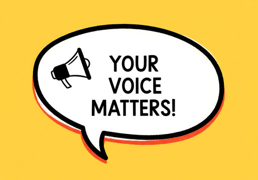 Your Voice Matters quote in a speech bubble with megaphone