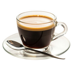 Fototapeta premium A freshly brewed cup of dark espresso coffee with crema isolated on transparent background