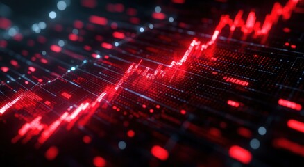 Close-up of glowing red digital data lines and points forming an abstract fluctuating wave on a dark background, conveying technology and dynamic movement