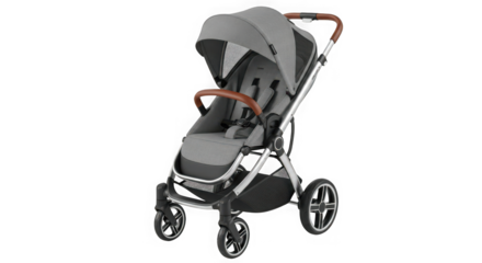 Modern gray baby stroller with pink accents for comfortable travel and outings lightweight and easy to maneuver transparent background