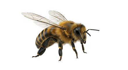 Detailed macro photograph of a vivid green eyed bee with intricate wings and fuzzy body isolated on black seamless background transparent background