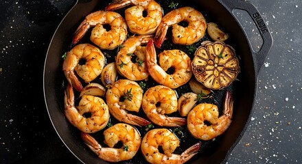 Garlic Butter Shrimp in Cast Iron Skillet.