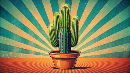 a vibrant cactus plant in pot against colorful background