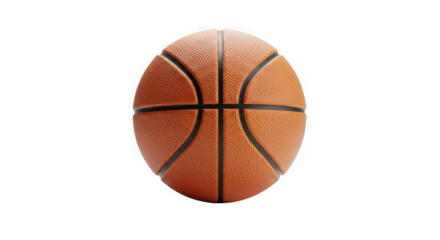 Close-up view of a textured orange basketball showcasing its intricate seams and pebbled surface isolated against a void for a dynamic sports graphic or background. transparent background