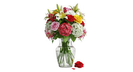 Vibrant bouquet of assorted flowers in a clear glass vase a stunning arrangement for any occasion transparent background
