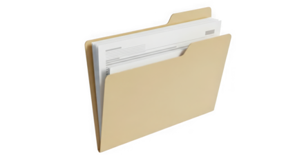 Classic manilla folder filled with documents and tabs for organized record keeping and information storage transparent background