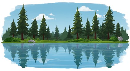 Forest landscape by water