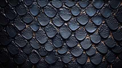 Naklejka premium Close-up texture of dark overlapping scales with a rough, pebbled surface under soft lighting