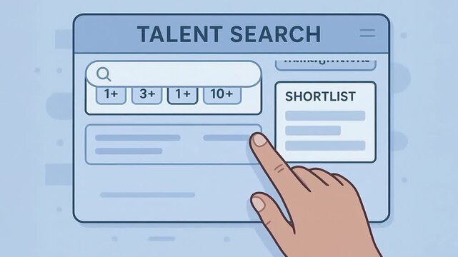 Digital recruitment platform talent search interface with candidate filtering technology