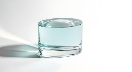 Minimalist glass of pure water on a crisp white background casting a subtle shadow