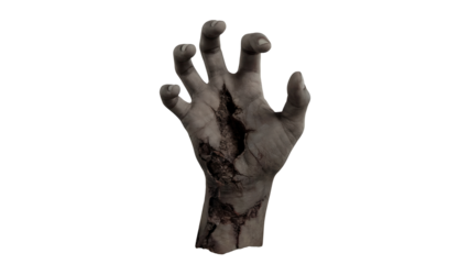 Terrifying zombie hand reaching out with gruesome decaying flesh and tattered skin, perfect for horror themes and Halloween