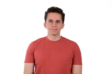Obraz premium calm man with red shirt on white background