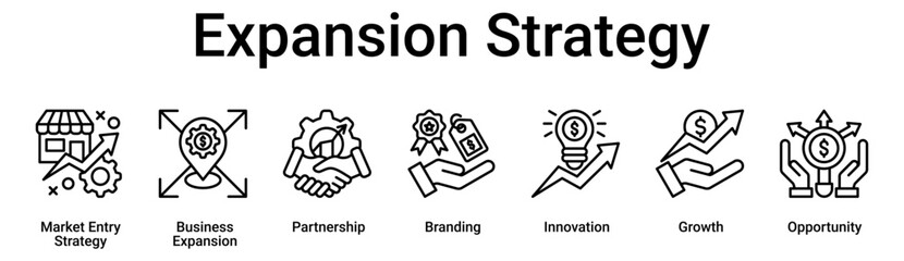 Expansion Strategy banner web icon vector illustration concept for business with icon of Market Entry Strategy, Business Expansion, Partnership, Branding, Innovation, Growth.