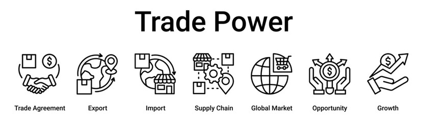 Obraz premium Trade Power banner web icon vector illustration concept for business with icon of Trade Agreement, Export, Import, Supply Chain, Global Market, Opportunity.