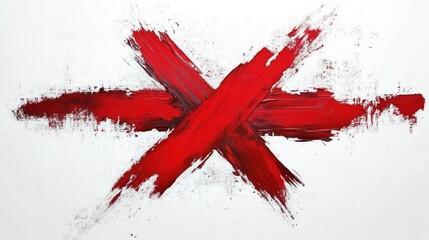 Abstract red paint strokes crossing each other on a white background with rough textured edges and dynamic brushwork conveying intensity and movement