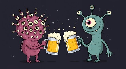 Aliens toasting with beer