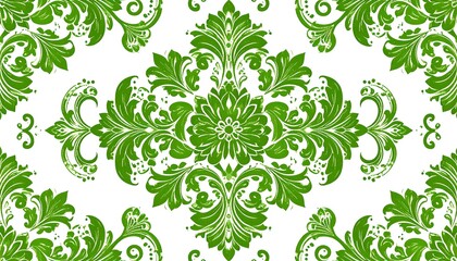 Ornate green floral pattern on white background