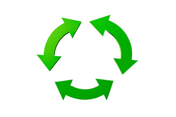 Fototapeta premium Illustration of a green recycle symbol with three arrows rotating in a circular motion on transparent background, representing sustainability and environmental conservation, PNG