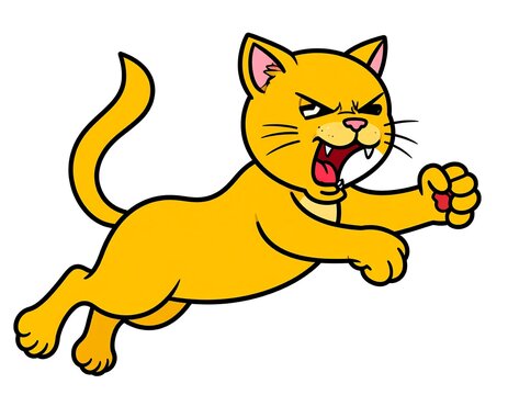 Angry cartoon cat jumping