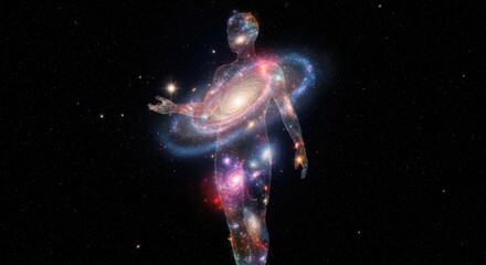 Cosmic entity silhouette within star field represents universal connection and consciousness