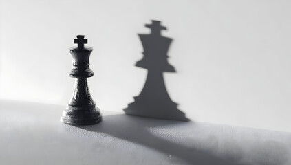 A close-up of a chess king piece casting a vivid shadow, ideal for strategists and gaming enthusiasts.
