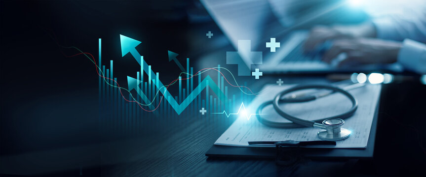 Healthcare business graph data and growth of investment, Medical report, The recent pandemic has increased people's interest in healthcare, leading to continued growth in the hospital business.