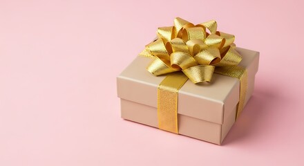 Obraz premium Gift Box with Gold Ribbon on Pink Background.