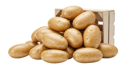Crate of potatoes, white background isolated