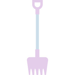 Light blue rake with pink head, simple gardening tool illustration ideal for cleaning leaves or yard work.

