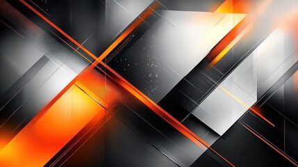 Abstract geometric composition with intersecting translucent shapes and vibrant glowing orange lines on a dark and light gradient background, evoking dynamic energy