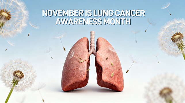 The lung model, accompanied by dandelions, represents the concept of lung cancer prevention and treatment promotion, and is used in the November lung cancer awareness month promotion scene.
