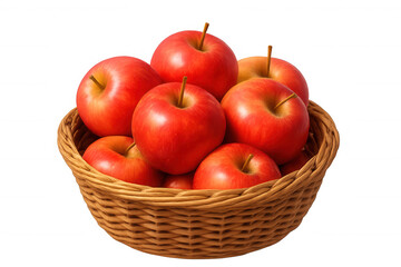 Ripe red apples spilling from wicker basket, transparent background highlighting seasonal freshness and wholesome nutrition
