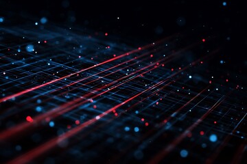 Abstract digital network of glowing lines and particles on a dark background representing data flow and connectivity