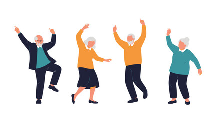 Joyful elderly couple dancing together embracing happiness and good health in their golden years celebration