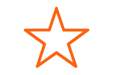 Simple orange five-pointed star on a transparent background, ideal for graphic design projects
