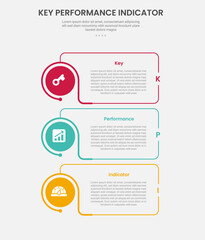 KPI key performance indicator infographic outline style with creative box with circle edge on vertical stack layout 3 point template with for slide presentation